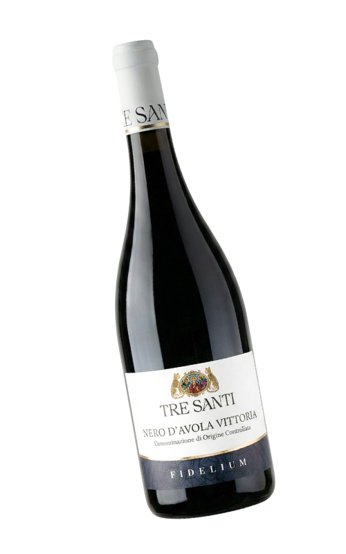 Bottiglia di Fidelium, Nero d’Avola di Vittoria DOC, Cantina Tre Santi